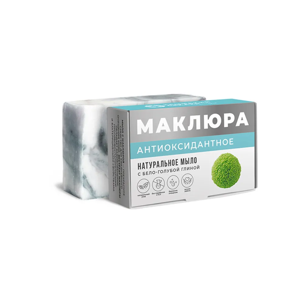 Твердое мыло с бело-голубой глиной Антиоксидантное 100г /МДП/